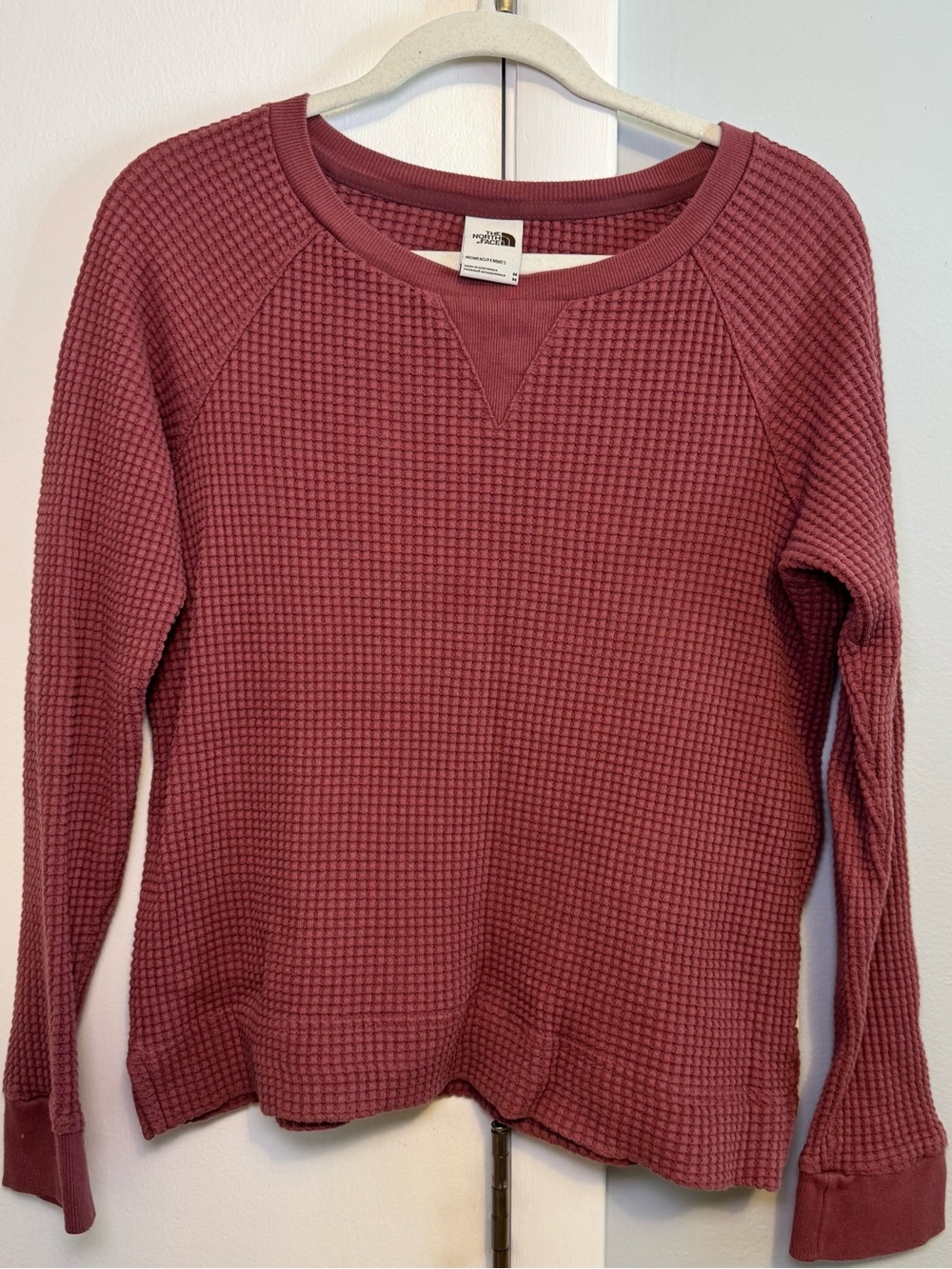 The North Face Waffle-Knit Crewneck in Rose